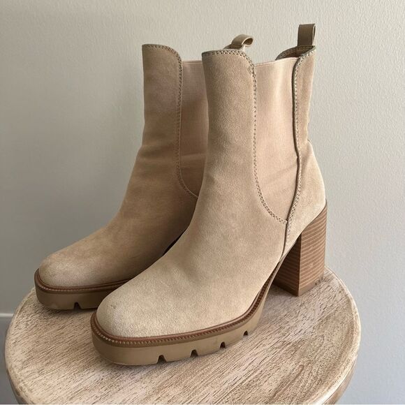 Sam Edelman Rollins Suede Boots With Side Stretch in Sesame Tan Sz 9 NWOB - Picture 3 of 9